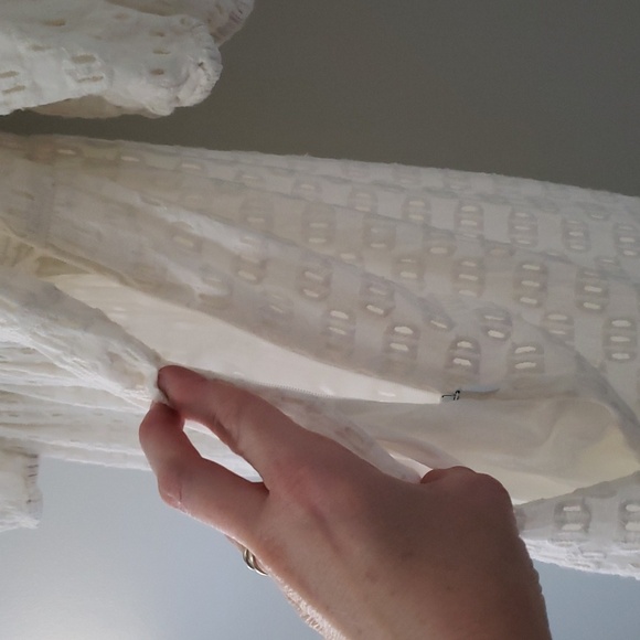 Monsoon and Beyond Women Midi Dress Large Ivory Tier Eyelet Puff Sleeve Pockets - Picture 16 of 16